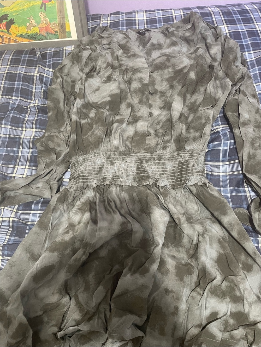 Rails Long Sleeve Smocked Waist Dress in Charcoal